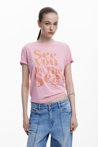 T-shirt rose avec message - Desigual - Modalova