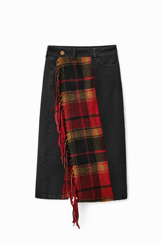 Jupe midi denim tartan - Desigual - Modalova