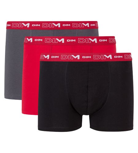 Lot de 3 boxers gris, rouge chili et noir Coton Stretch - DIM - Modalova