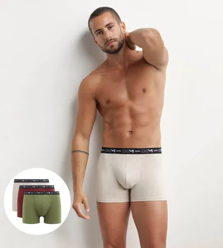 Lot de 3 boxers Crème Rouge Kaki Coton Stretch - DIM - Modalova