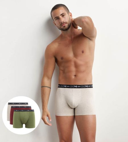 Lot de 3 boxers Crème Rouge Kaki Coton Stretch - Masculin - Taille 3 - DIM - Modalova