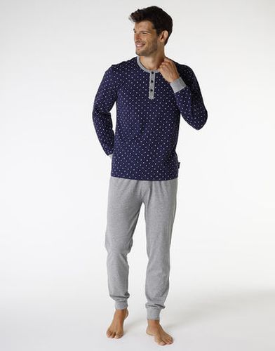 Pyjama long en jersey de coton, navy avec motif géométrique - Masculin - Taille L - Lovable - Modalova