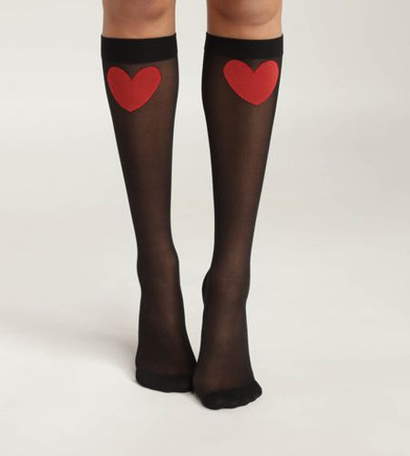 Mi-bas en voile transparent motif coeur rouge Style - DIM - Modalova