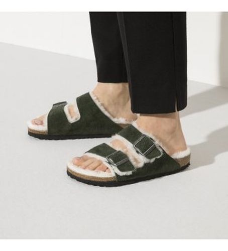 Sandales Arizona Laine de mouton Daim (Coupe Étroite) (38), Plat, Cuir, Boucle, Casuel - Birkenstock - Modalova