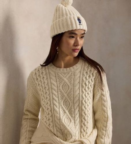 Bonnet côtelé avec Polo Bear et pompon crème (OSFA), Casuel, Laine - Polo Ralph Lauren - Modalova