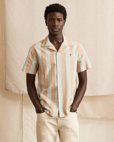 Chemise bleu ciel & ocre rayures - FAGUO - Modalova