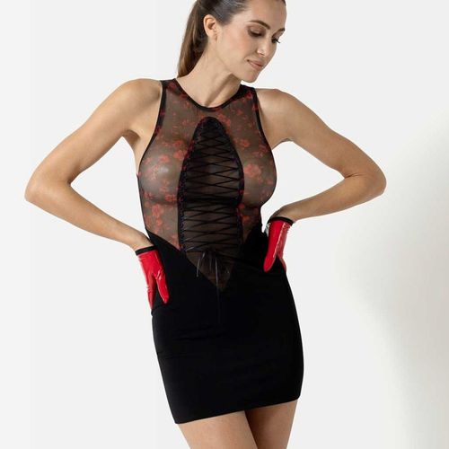 Robe courte en résille noir et rouge - Taille : XS 34 - Mode Patrice Catanzaro - Modalova