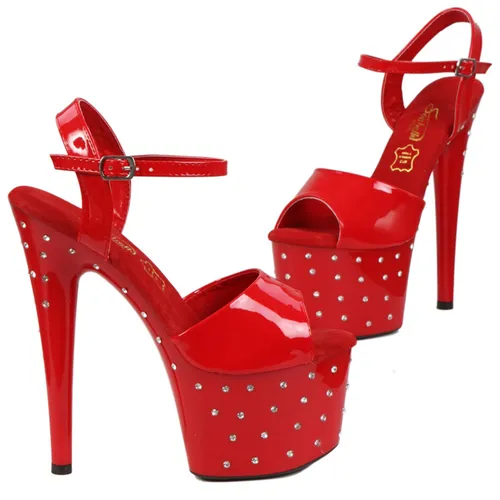 Sandales Rouges Talon Haut Éclat Cristal - Pointure : 41 - HUSSY - Modalova