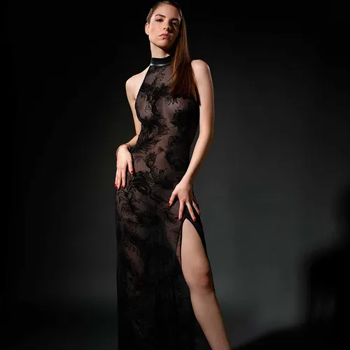 Robe résille imprimée noire - Taille : S 36 - Mode Patrice Catanzaro - Modalova