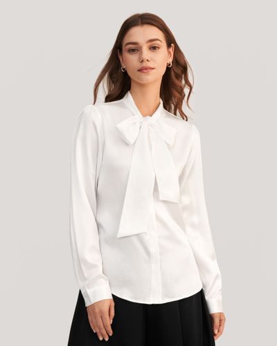 LILYSILK Chemisier Soie Blanc Décolleté Nœud Papillon Exagéré Charmeuse Soie Respirant Super Léger Chemises XS - LILYSILK - Modalova