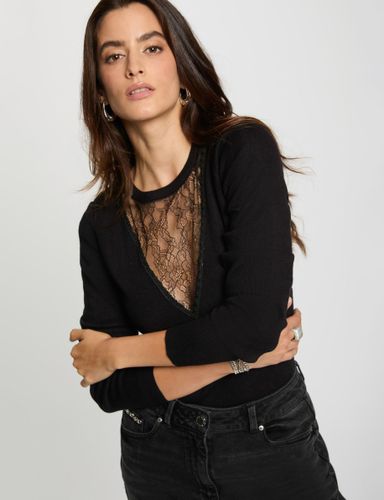 Pull col rond dentelle noir femme - Morgan - Modalova