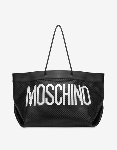 Cabas En Cuir De Veau Tressé Black & White - Moschino - Modalova