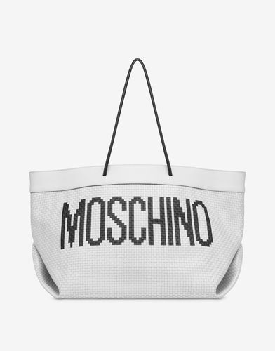 Cabas En Cuir De Veau Tressé Black & White - Moschino - Modalova