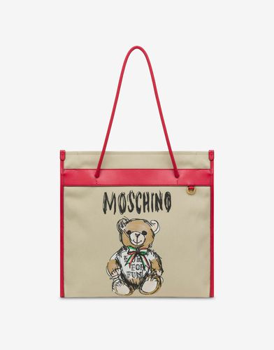 Cabas En Toile Drawn Teddy Bear - Moschino - Modalova