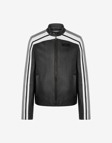 Blouson De Motard En Cuir Nappa Rubber Logo - Moschino - Modalova