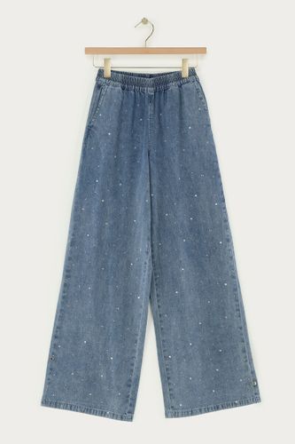 Pantalon large en denim à strass | - My jewellery - Modalova