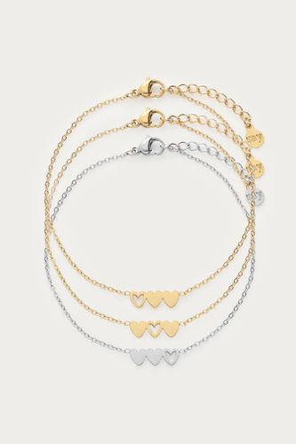 Set de 3 bracelets à 3 coeurs - 2 dorés et 1 é | - My jewellery - Modalova