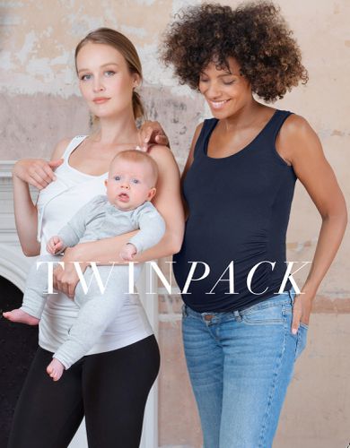 Two Pack Essential Maternity to Nursing Vest Tops in & Stripe | - Seraphine - Modalova