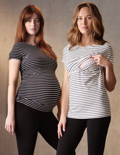 Lot de deux t-shirts rayés de grossesse à allaitement - Noir et blanc | - Seraphine - Modalova