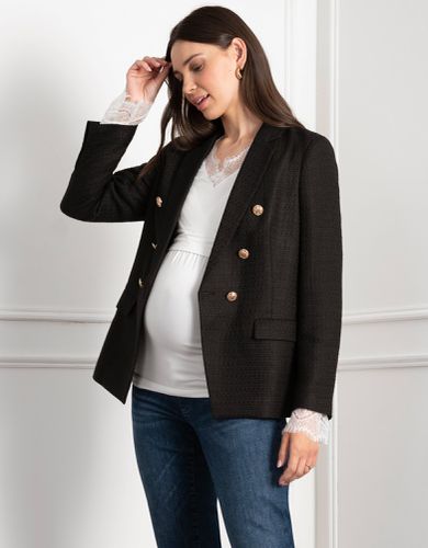 Blazer de grossesse et d'allaitement en tweed avec bordures dorées | - Seraphine - Modalova