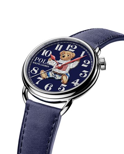 Montre Sitting Flag Bear 42MM en acier cadran bleu - Polo Ralph Lauren - Modalova