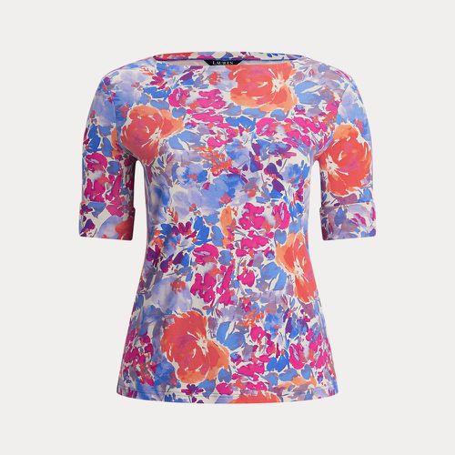 Grandes Tailles - T-shirt encolure bateau fleuri en coton - Lauren Curve - Modalova