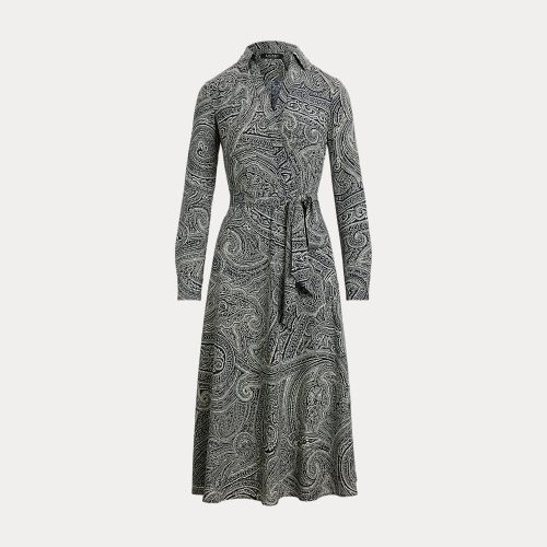 Robe mi-longue à motif cachemire crêpe - Lauren - Modalova