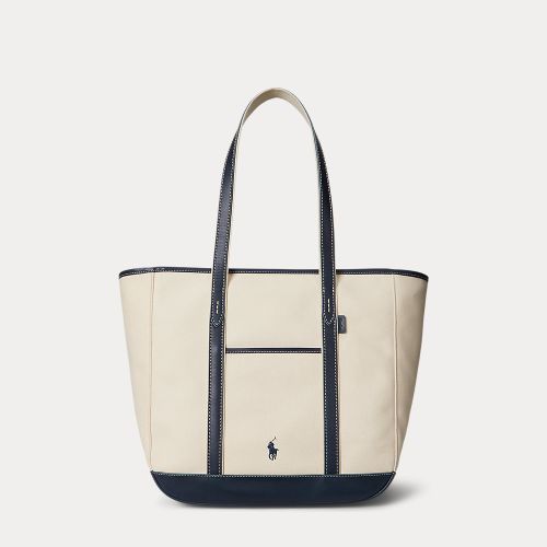 Cabas moyen en toile bordée de cuir - Polo Ralph Lauren - Modalova