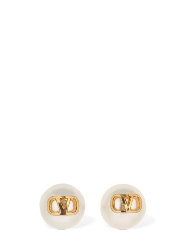 Clous D'oreilles En Fausses Perles V Logo - VALENTINO GARAVANI - Modalova