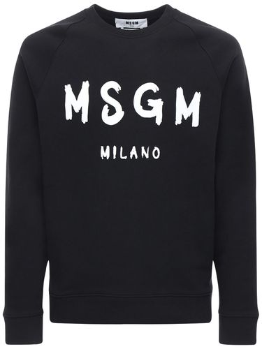 Sweat-shirt En Coton Brossé Imprimé Logo - MSGM - Modalova