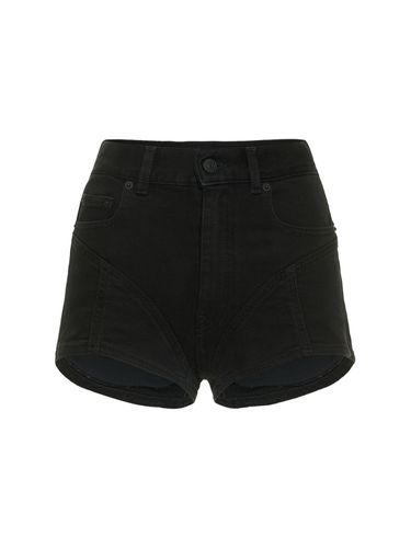 Short Taille Haute En Jersey Et Denim - MUGLER - Modalova