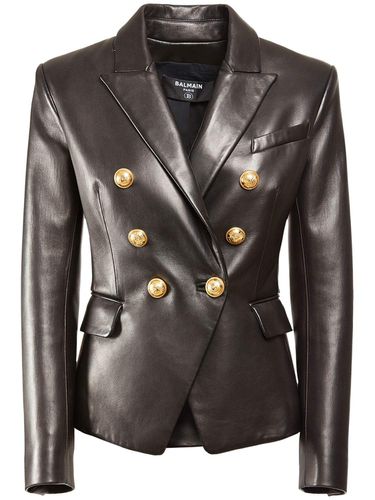 Veste En Cuir À Double Boutonnage - BALMAIN - Modalova