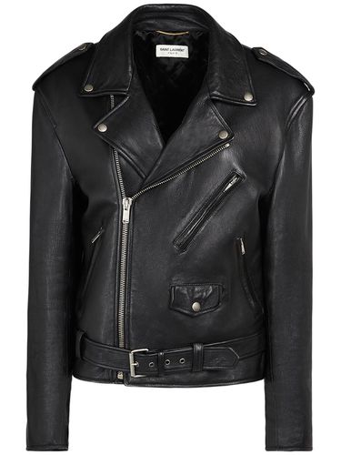 Veste Zippée En Cuir Avec Ceinture - SAINT LAURENT - Modalova