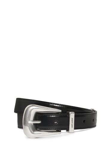 Ceinture En Cuir Boucle Folk 25 Mm - SAINT LAURENT - Modalova