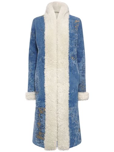 Manteau Mi-long En Shearling Effet Denim - DOLCE & GABBANA - Modalova