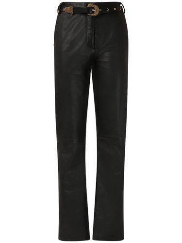 Pantalon Droit En Cuir Avec Ceinture - BALMAIN - Modalova