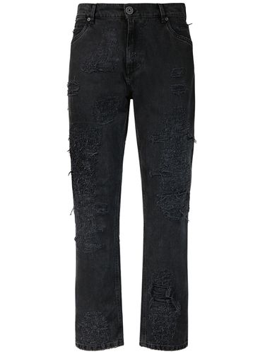 Jean Droit En Denim Usé - BALMAIN - Modalova