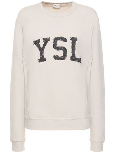 Sweat-shirt En Coton Imprimé Logo - SAINT LAURENT - Modalova