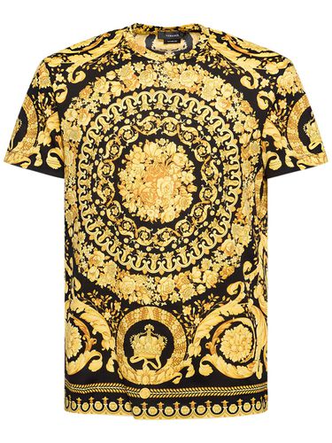 T-shirt En Jersey De Coton Imprimé Baroque - VERSACE - Modalova