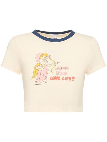 T-shirt Court En Coton Imprimé Love Life - RE/DONE - Modalova