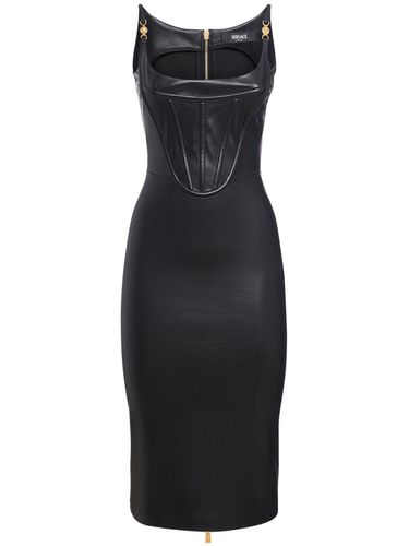 Robe Bustier Midi En Cuir Brillant - VERSACE - Modalova