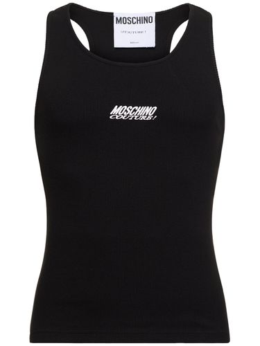 Débardeur En Coton Côtelé À Logo Brodé - MOSCHINO - Modalova