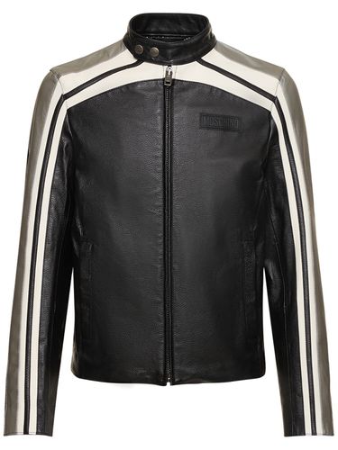 Veste De Motard En Cuir À Logo - MOSCHINO - Modalova