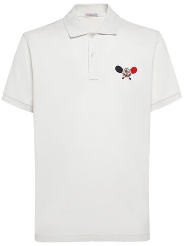 Polo En Coton Avec Patch Logo - MONCLER - Modalova