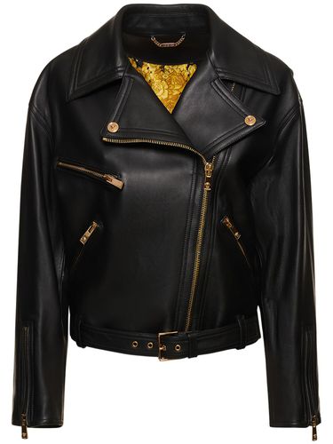 Veste De Motard En Cuir Plongé - VERSACE - Modalova