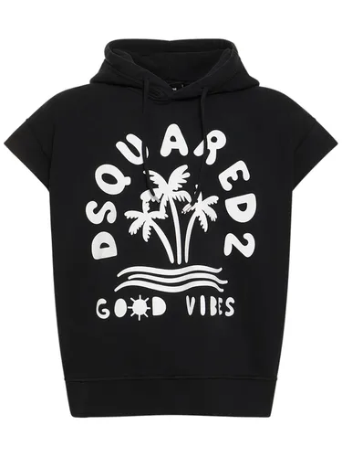 Sweat Court Sans Manches En Coton À Capuche - DSQUARED2 - Modalova