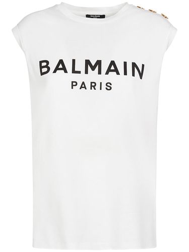 T-shirt En Coton Imprimé Logo Avec Boutons - BALMAIN - Modalova