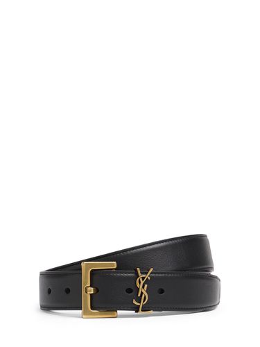 Ceinture En Cuir À Monogramme 3 Cm - SAINT LAURENT - Modalova