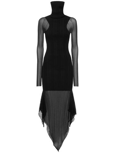 Robe Midi Col Roulé En Maille Côtelée À Plis - MUGLER - Modalova