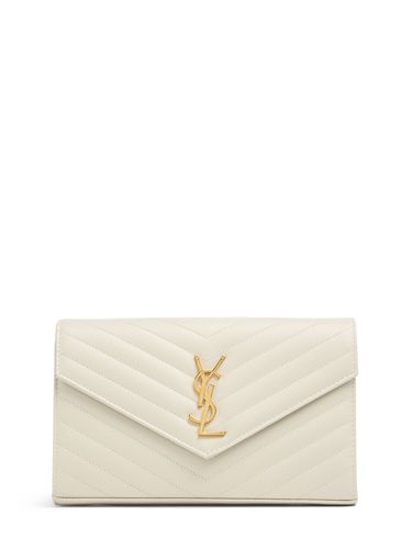 Portefeuille En Cuir Grainé Avec Chaîne Monogram - SAINT LAURENT - Modalova